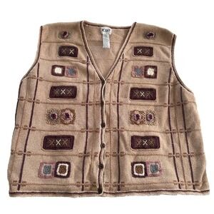 Vtg Pheasant Koret Wool Blend 3XL Grandma Hand Embroidered Cardigan Vest Green